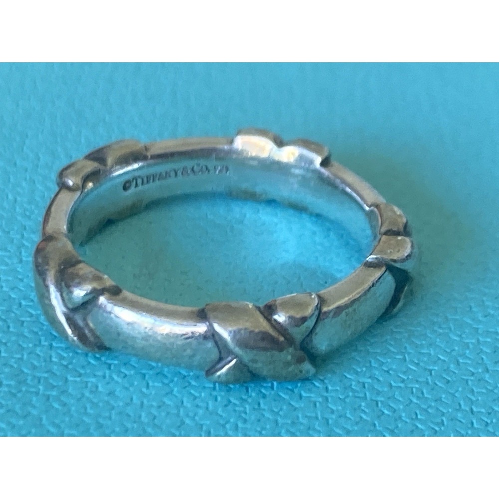 Tiffany & Co. Sterling Silver Signature X Multi-Kiss Band Ring Sz 6 Box Retired